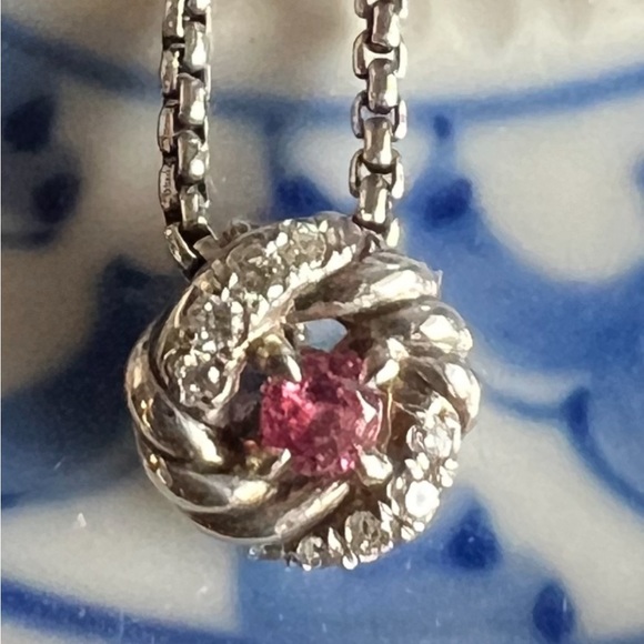 Retired David Yurman Petite Infinity Necklace in Pink Tourmaline & Pave Diamonds - Picture 3 of 15